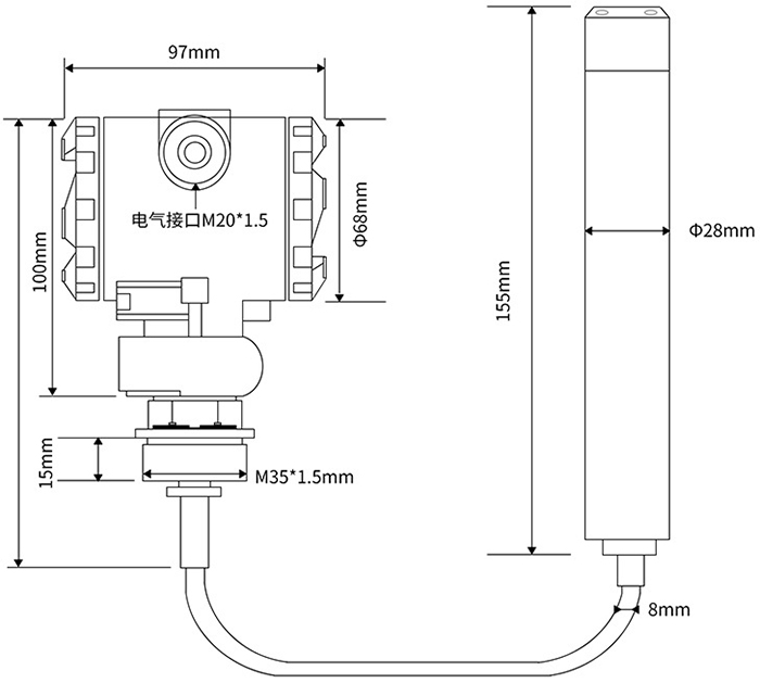 静压式差压变送器外形尺寸图